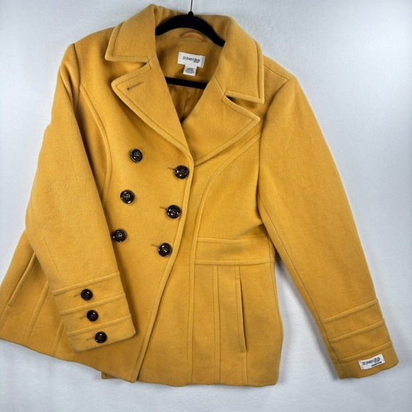 St. John's Bay Jackets & Blazers - St. Johns Bay Pea Coat Womens SZ L Deep Yellow Classic Double Breasted Buttons